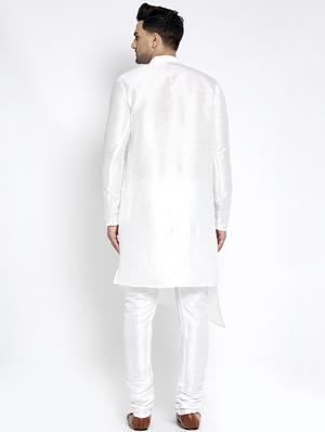 white solid asymmetric kurta pajama ethnic set - 17594283 - Standard Image - 3