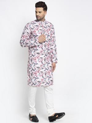 white floral kurta pajama ethnic set - 17594287 - Standard Image - 2