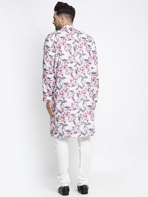 white floral kurta pajama ethnic set - 17594287 - Standard Image - 3