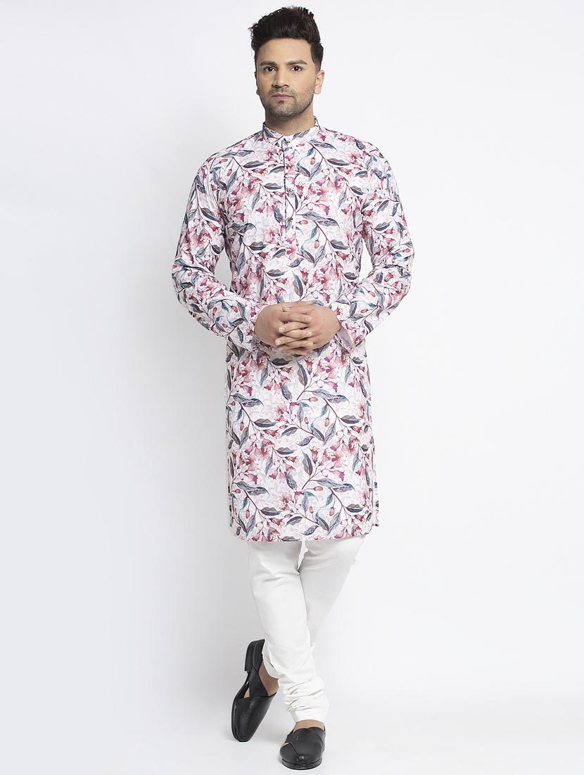 white floral kurta pajama ethnic set - 17594287 - Zoom Image - 1