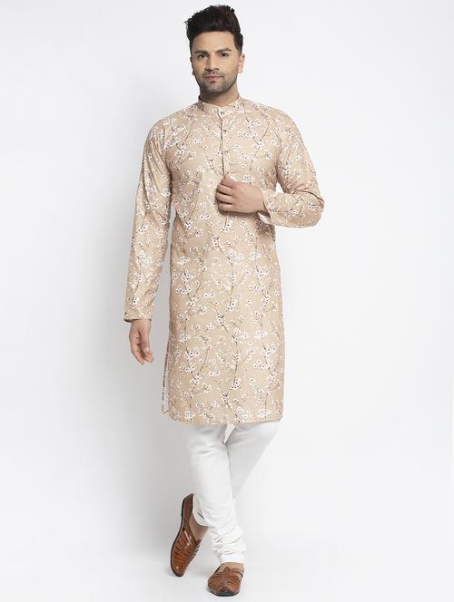 beige floral kurta pajama ethnic set - 17594288 - Standard Image - 1