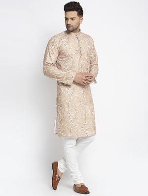 beige floral kurta pajama ethnic set - 17594288 - Standard Image - 2