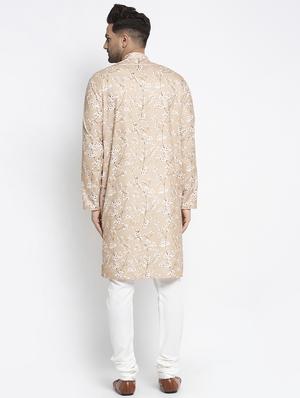 beige floral kurta pajama ethnic set - 17594288 - Standard Image - 3