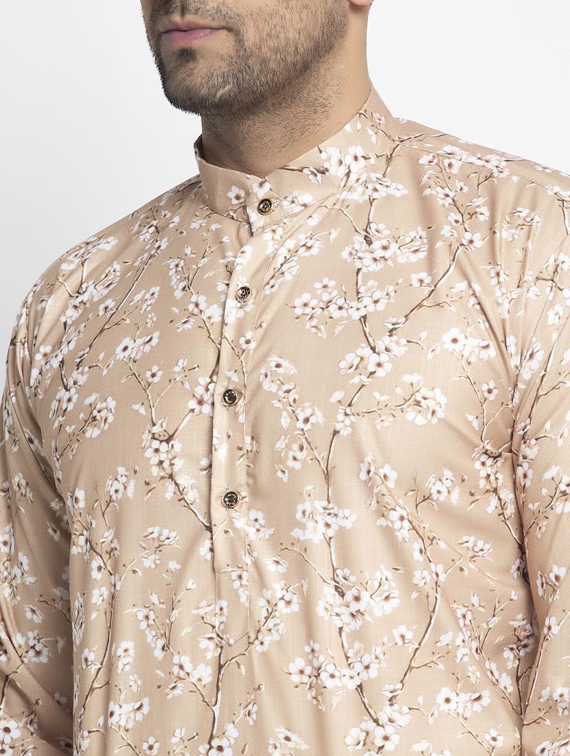 beige floral kurta pajama ethnic set - 17594288 - Zoom Image - 4