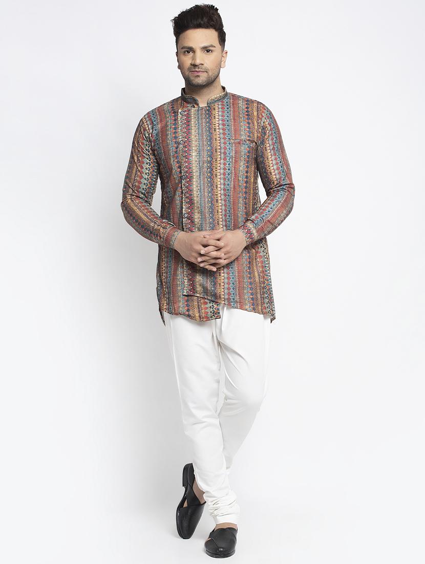 multi aztec printed asymmetric kurta pajama set - 17594312 - Zoom Image - 1