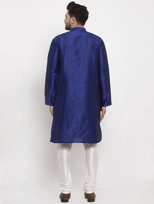 navy blue solid kurta pajama ethnic wear set - 17594317 - Standard Image - 3