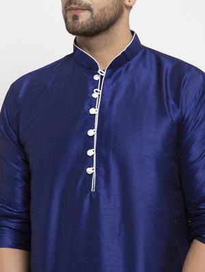 navy blue solid kurta pajama ethnic wear set - 17594317 - Standard Image - 4