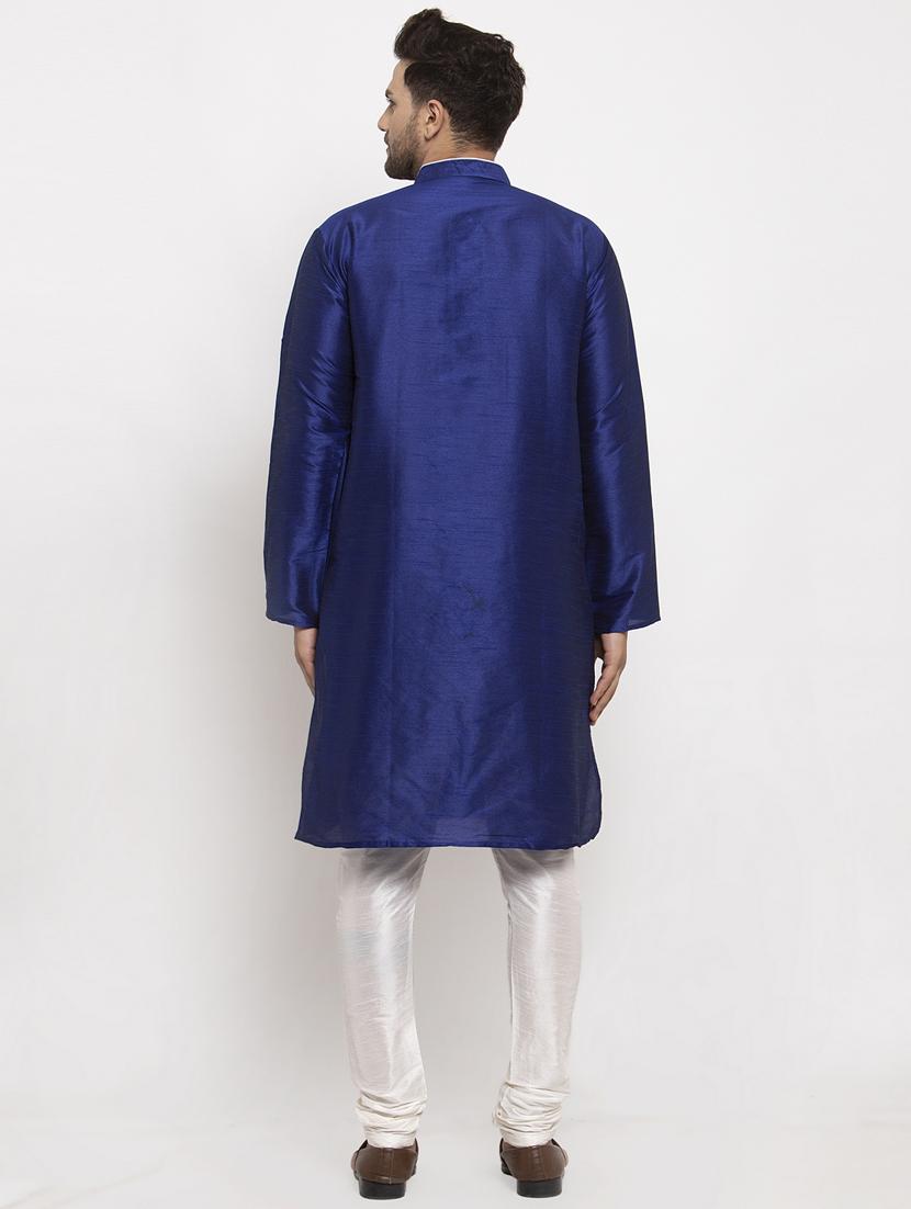 navy blue solid kurta pajama ethnic wear set - 17594317 - Zoom Image - 3