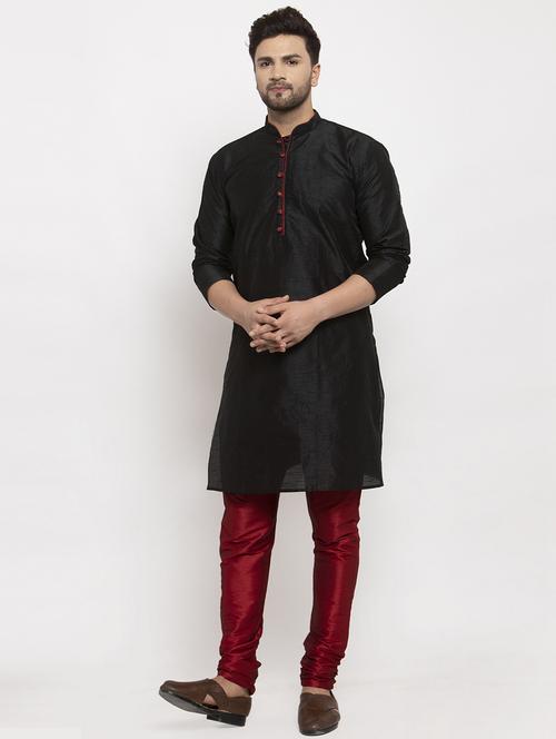 black solid kurta pajama ethnic wear set - 17594318 - Standard Image - 1