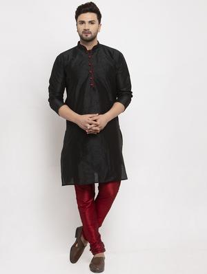 black solid kurta pajama ethnic wear set - 17594318 - Standard Image - 2