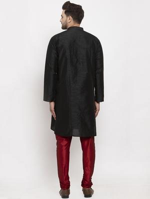 black solid kurta pajama ethnic wear set - 17594318 - Standard Image - 3
