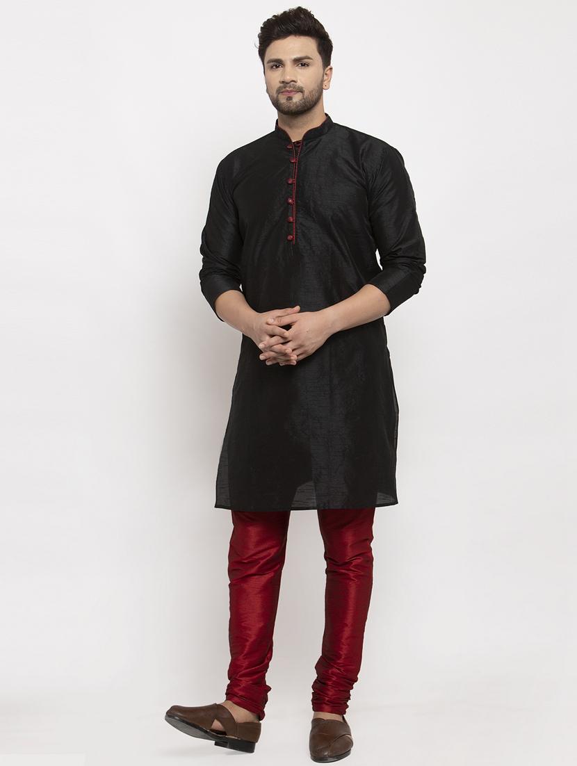 black solid kurta pajama ethnic wear set - 17594318 - Zoom Image - 1
