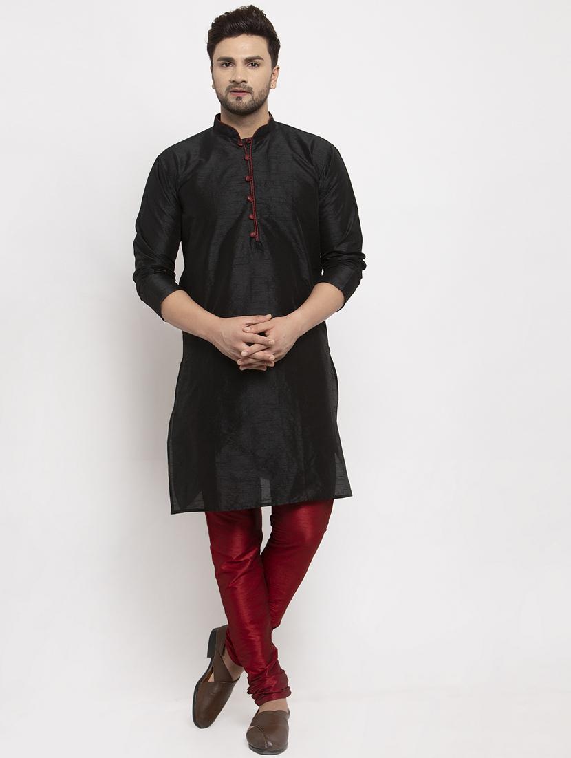 black solid kurta pajama ethnic wear set - 17594318 - Zoom Image - 2