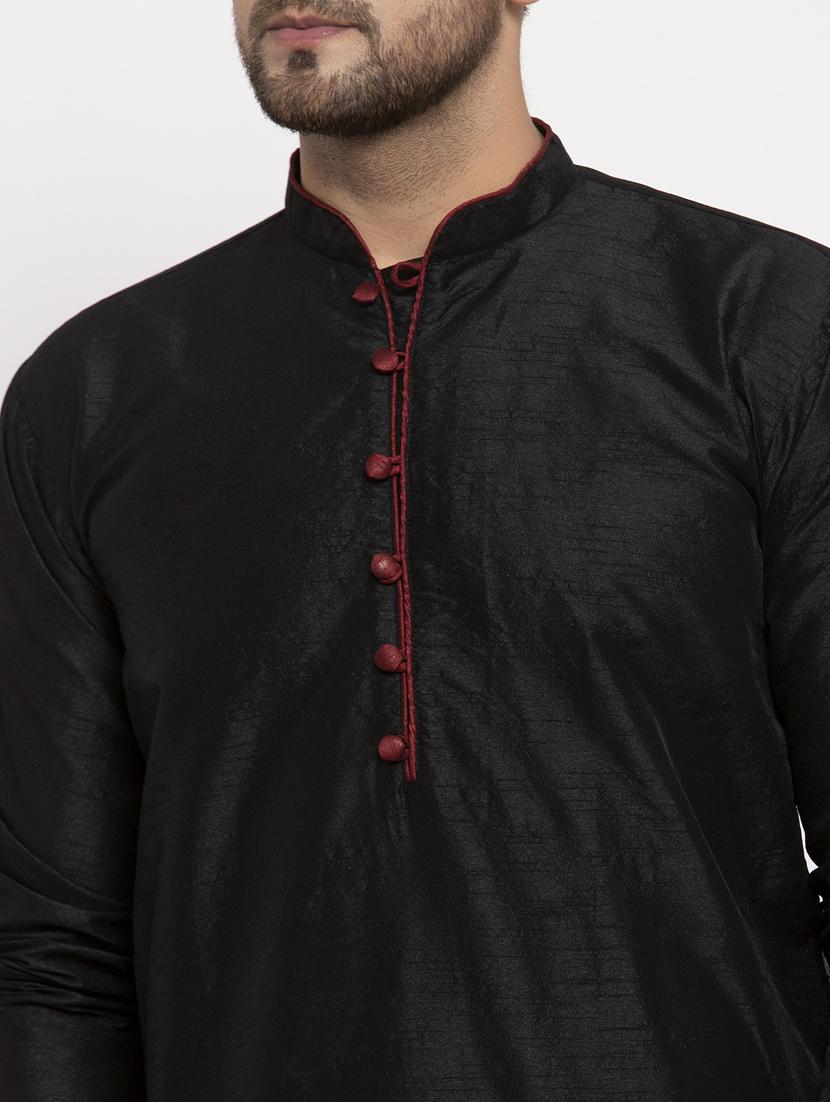 black solid kurta pajama ethnic wear set - 17594318 - Zoom Image - 4
