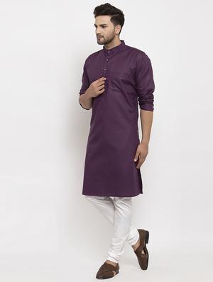 purple solid long kurta - 17594326 - Standard Image - 2