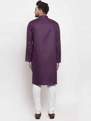 purple solid long kurta - 17594326 - Standard Image - 3