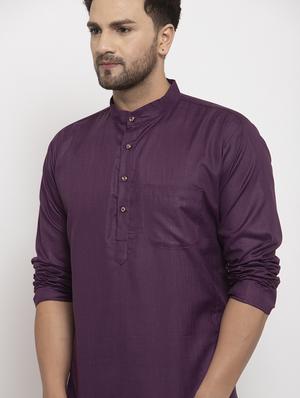 purple solid long kurta - 17594326 - Standard Image - 4