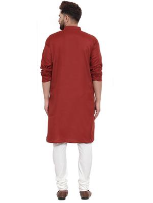 maroon solid long kurta - 17594332 - Standard Image - 3