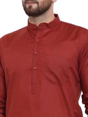 maroon solid long kurta - 17594332 - Standard Image - 4