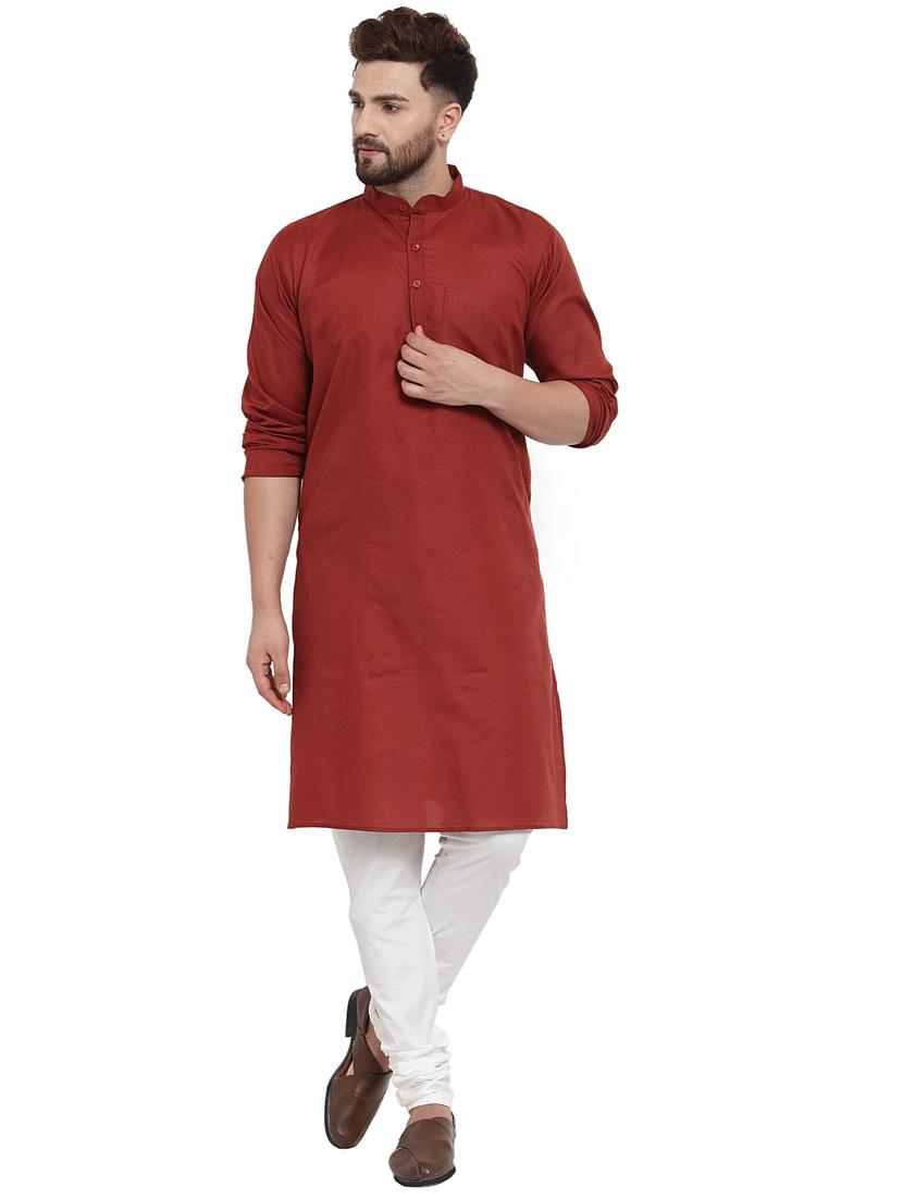 maroon solid long kurta - 17594332 - Zoom Image - 1