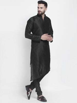 black solid asymmetric long kurta - 17594339 - Standard Image - 2