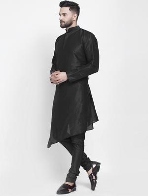 black solid asymmetric long kurta - 17594339 - Standard Image - 3