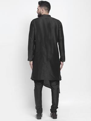 black solid asymmetric long kurta - 17594339 - Standard Image - 4