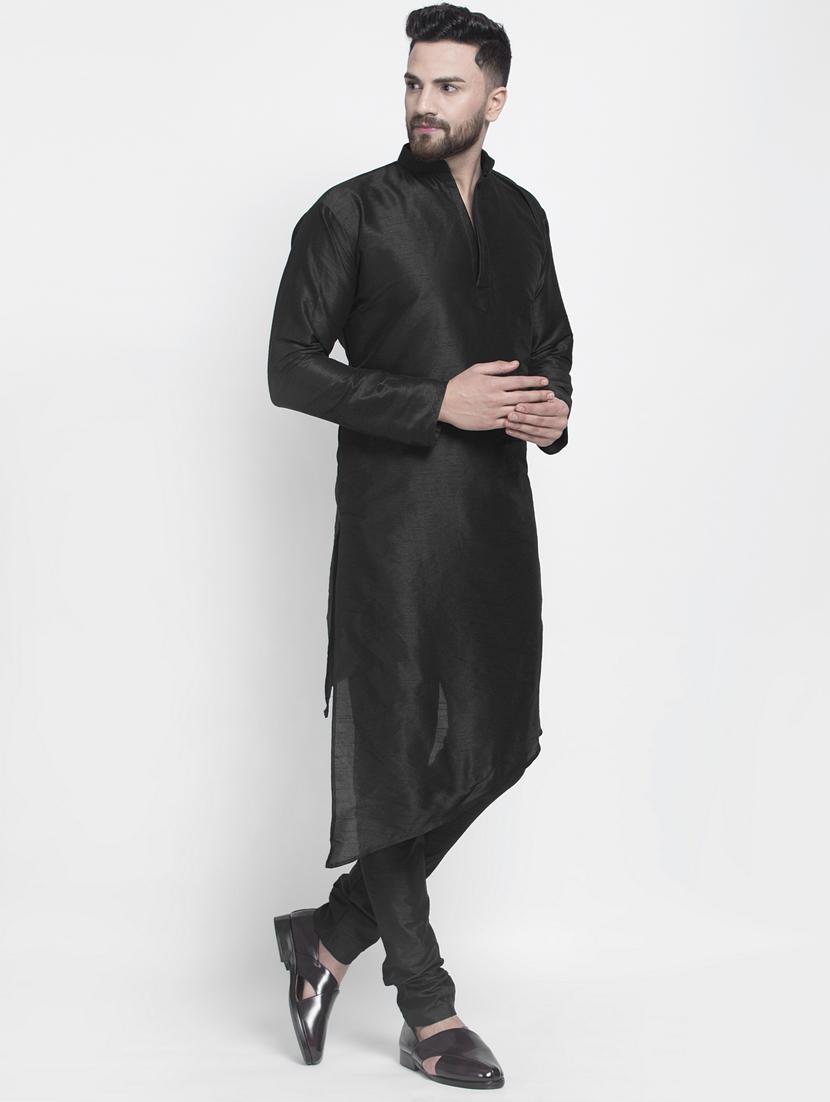black solid asymmetric long kurta - 17594339 - Zoom Image - 2