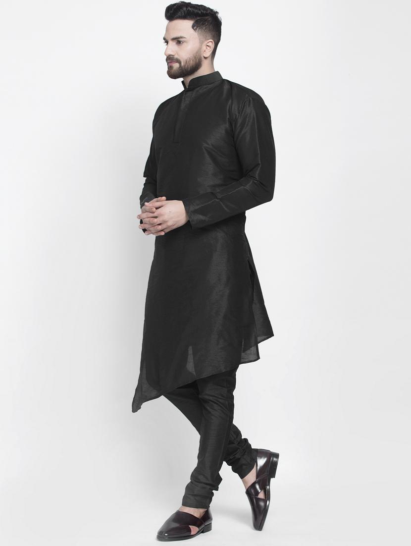 black solid asymmetric long kurta - 17594339 - Zoom Image - 3