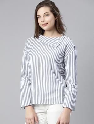 asymmetric hem striped top - 17594446 - Standard Image - 2