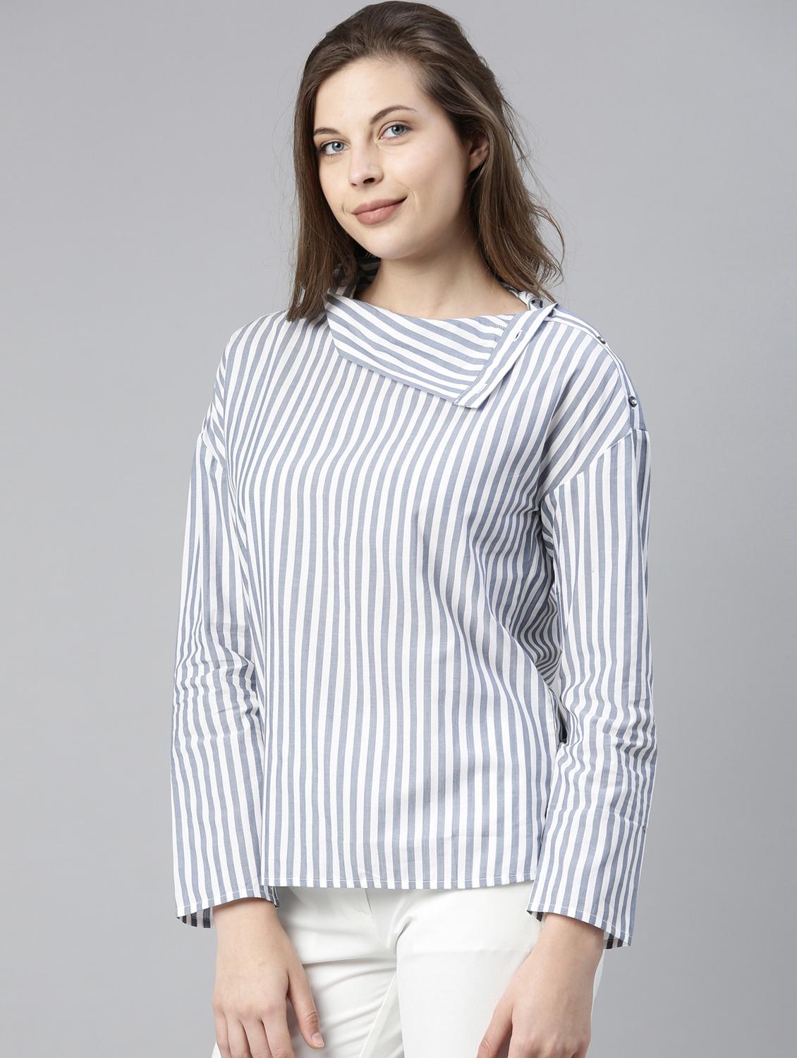 asymmetric hem striped top - 17594446 - Zoom Image - 2