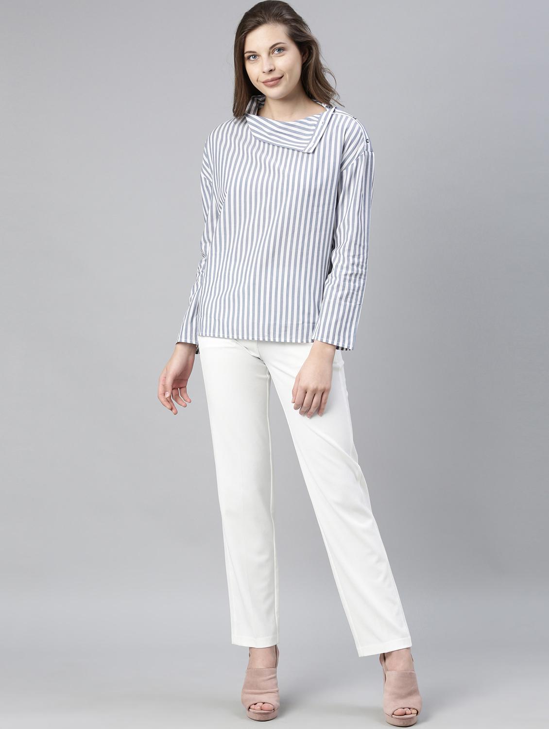 asymmetric hem striped top - 17594446 - Zoom Image - 4