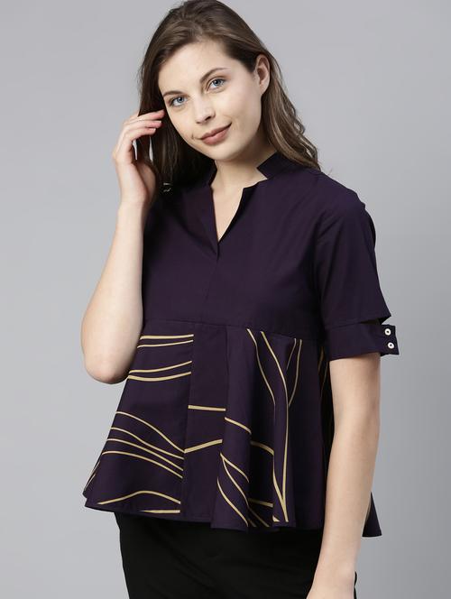mandarin neck peplum top - 17594448 - Standard Image - 1