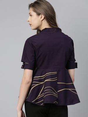 mandarin neck peplum top - 17594448 - Standard Image - 3