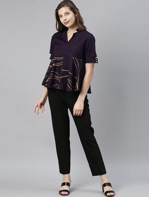 mandarin neck peplum top - 17594448 - Standard Image - 4