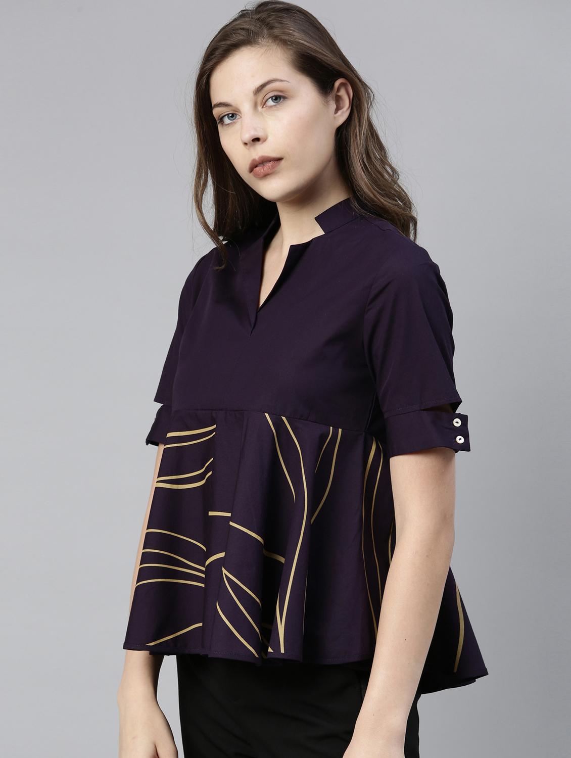 mandarin neck peplum top - 17594448 - Zoom Image - 2