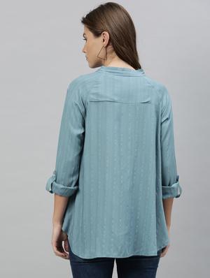 mandarin neck striped top - 17594469 - Standard Image - 3