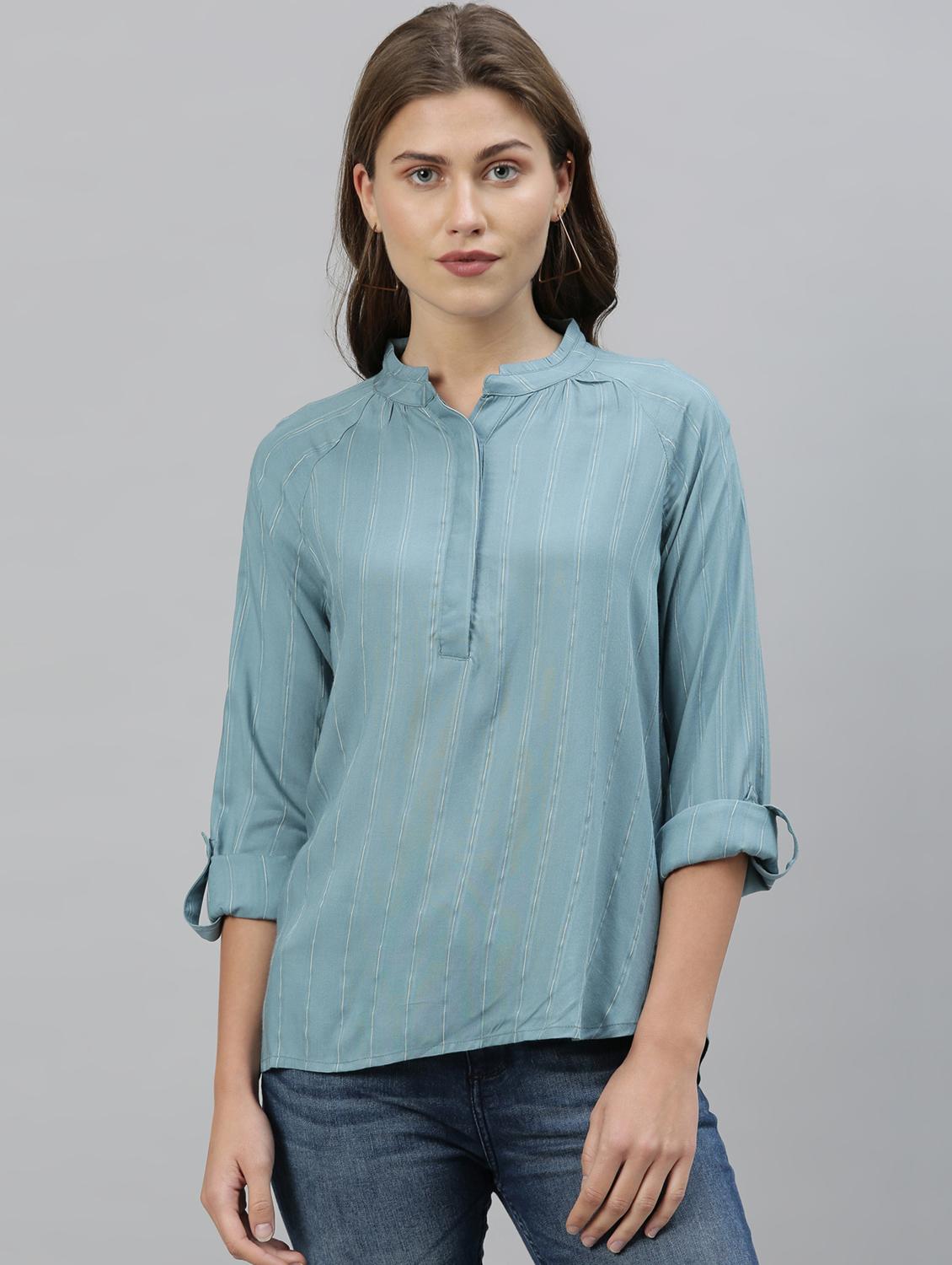 mandarin neck striped top - 17594469 - Zoom Image - 1