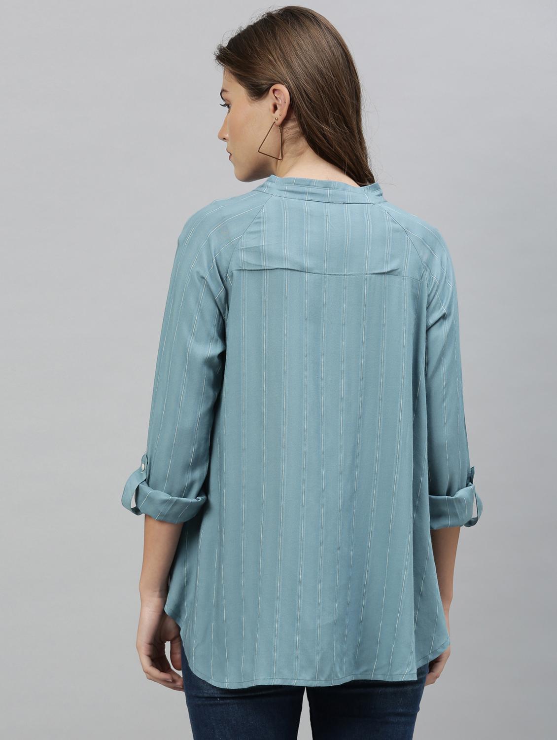 mandarin neck striped top - 17594469 - Zoom Image - 3