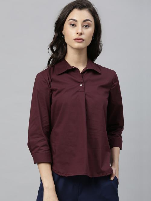 shirt collar solid top - 17594483 - Standard Image - 1