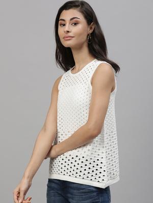 round neck perforated top - 17594510 - Standard Image - 2