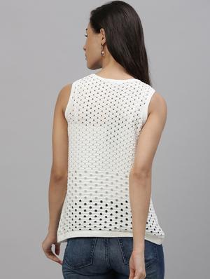 round neck perforated top - 17594510 - Standard Image - 3