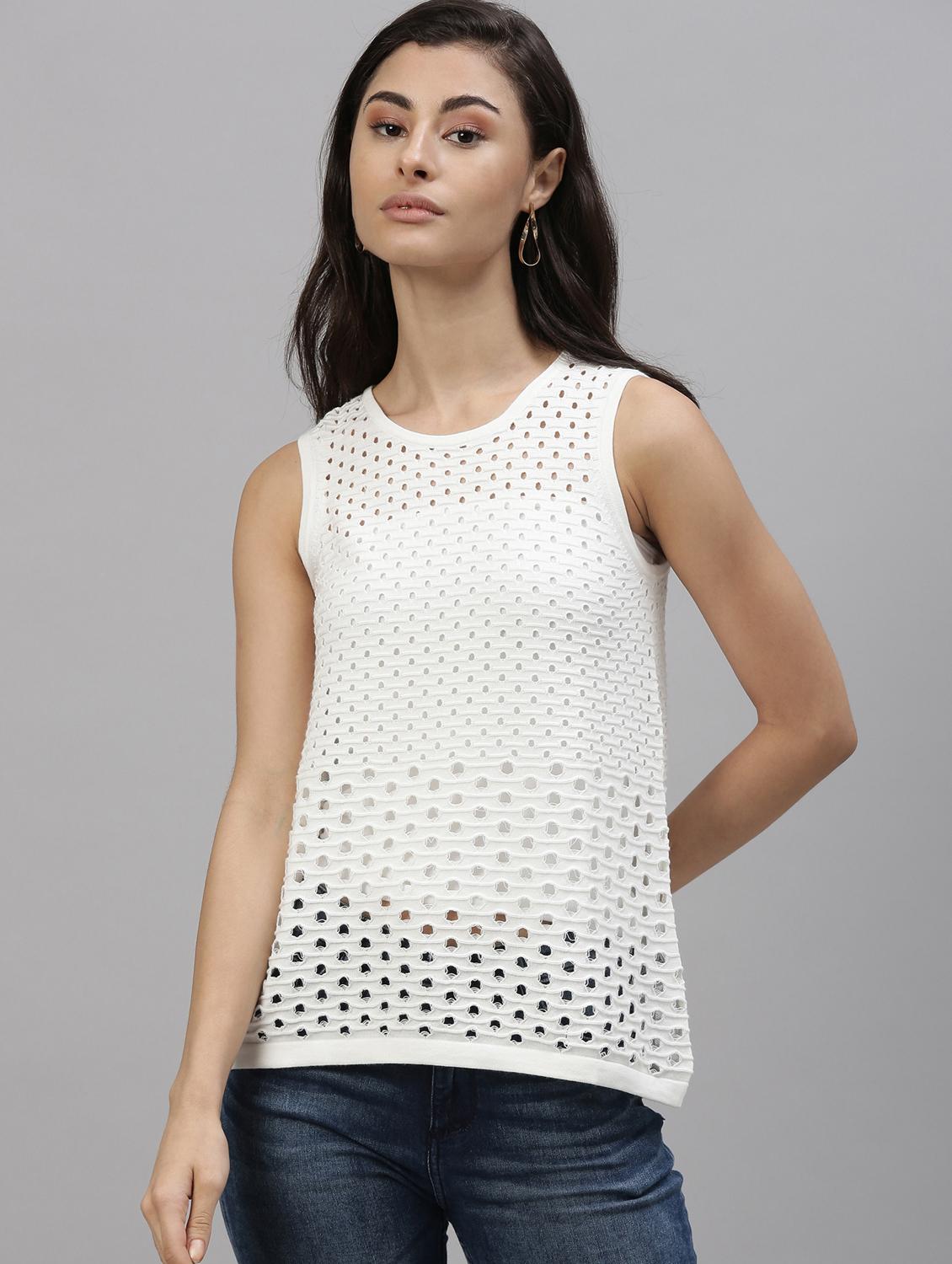 round neck perforated top - 17594510 - Zoom Image - 1