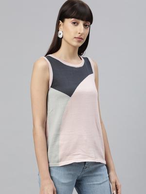 round neck color block top - 17594523 - Standard Image - 2