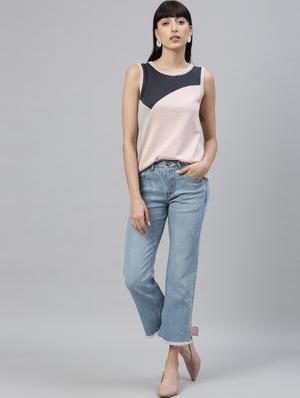 round neck color block top - 17594523 - Standard Image - 4