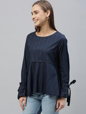 tie knot sleeved striped top - 17594613 - Standard Image - 2