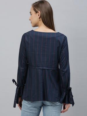 tie knot sleeved striped top - 17594613 - Standard Image - 3