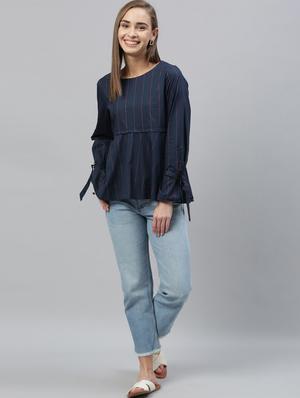 tie knot sleeved striped top - 17594613 - Standard Image - 4