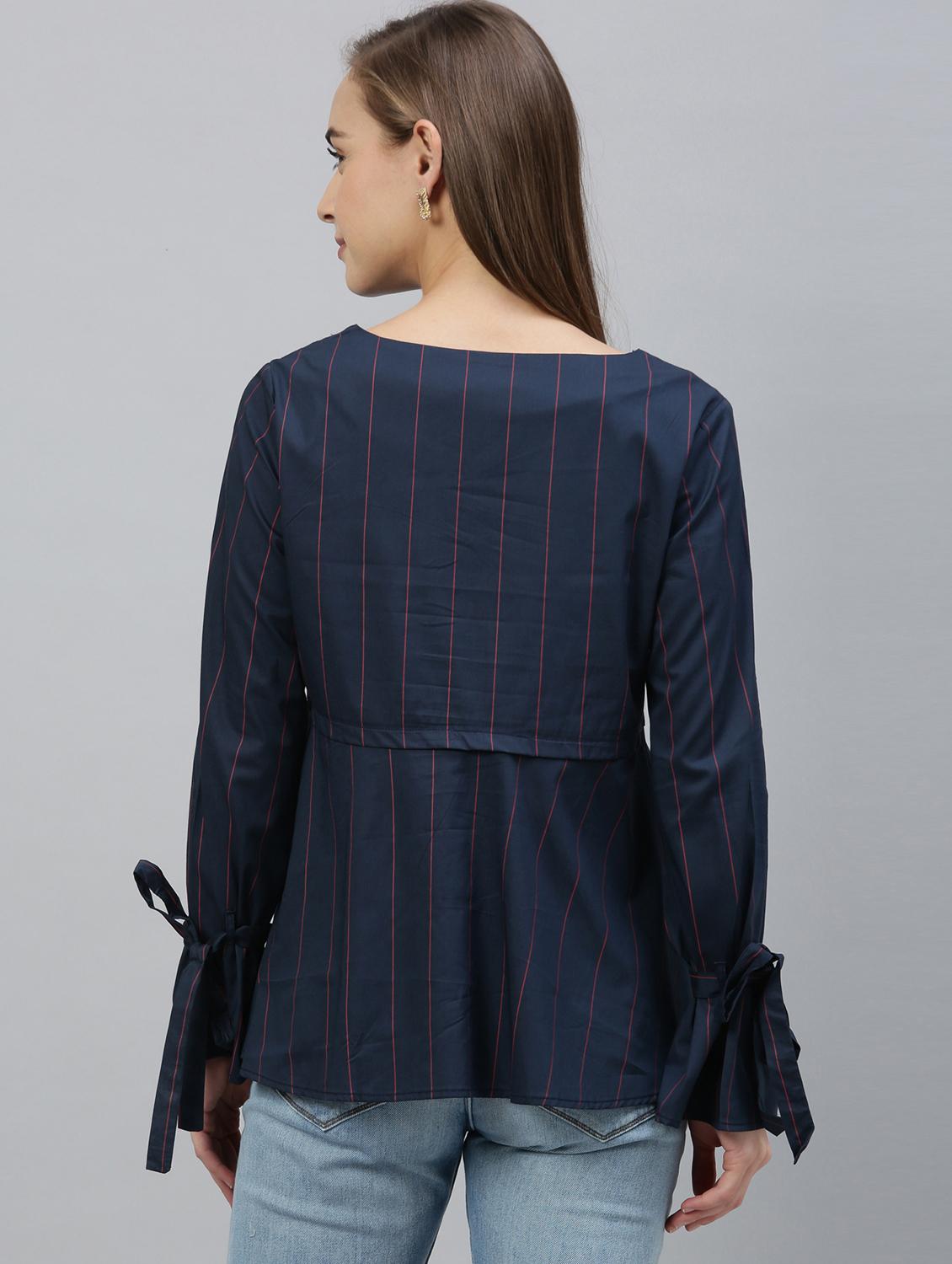 tie knot sleeved striped top - 17594613 - Zoom Image - 3