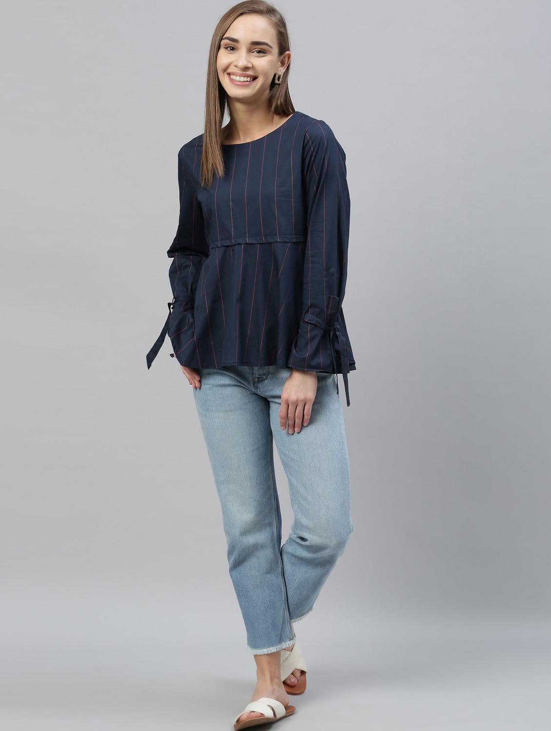 tie knot sleeved striped top - 17594613 - Zoom Image - 4